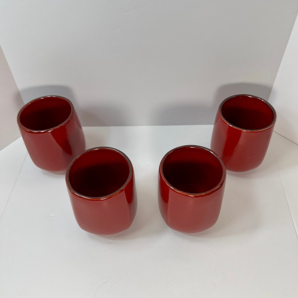Southern Living at Home Red Ceramic Teacups Handleless Set of 4 Glossy 40945